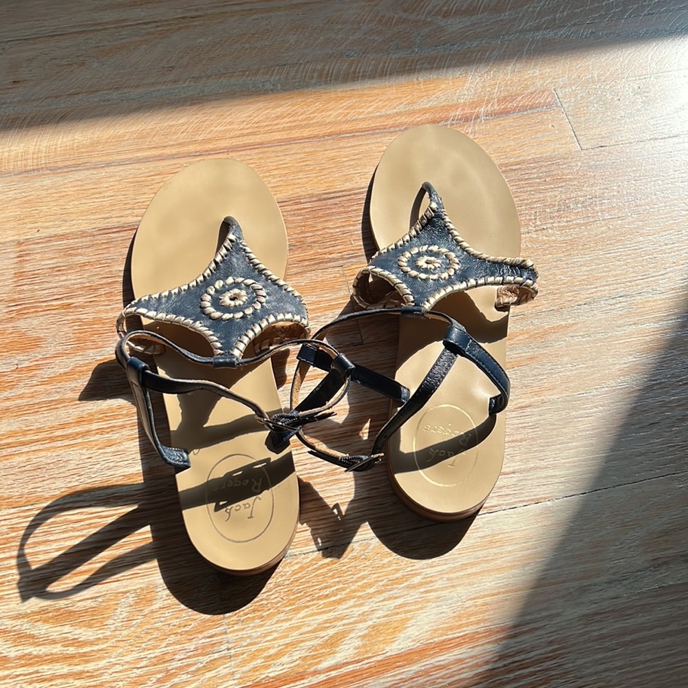 Jack Rogers size 10 ankle strap sandals navy / gold